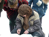 Danika examining mink scat.